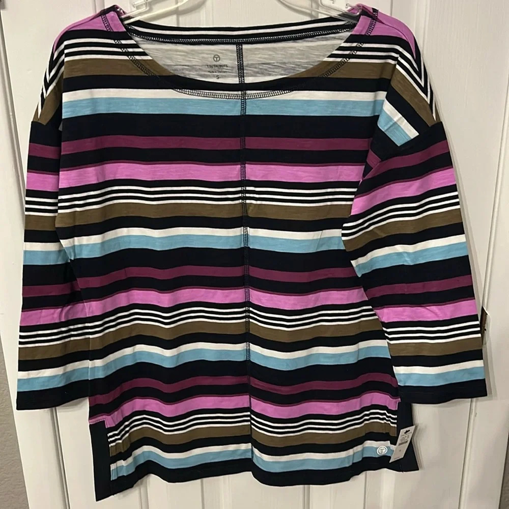 T by Talbots Women’s (S) Multicolor Striped Dropped Shoulder Stretch Tee NWT